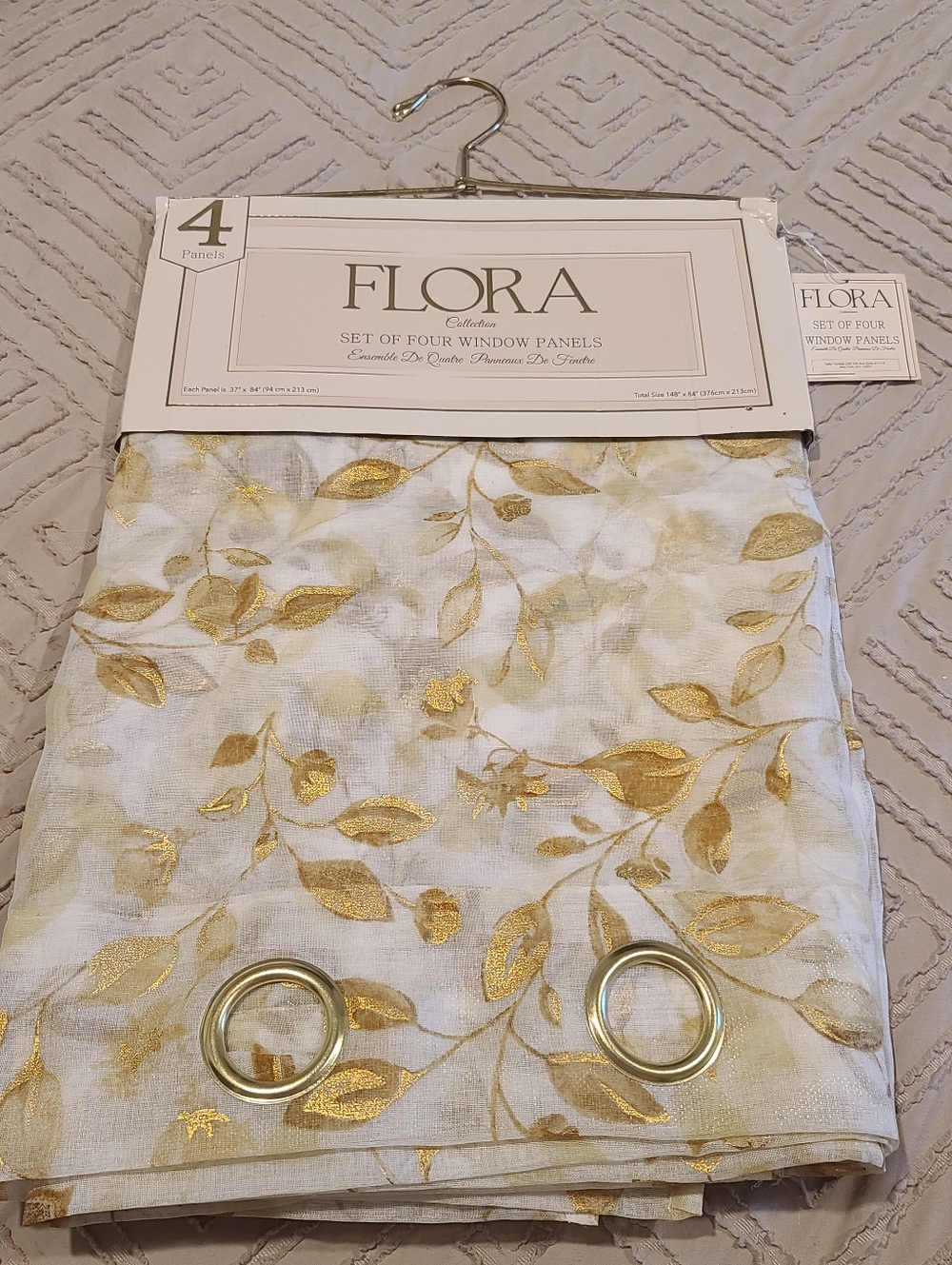 Flora Gold Leaf Sheer Grommet Curtain Panel - Gold.  H-17